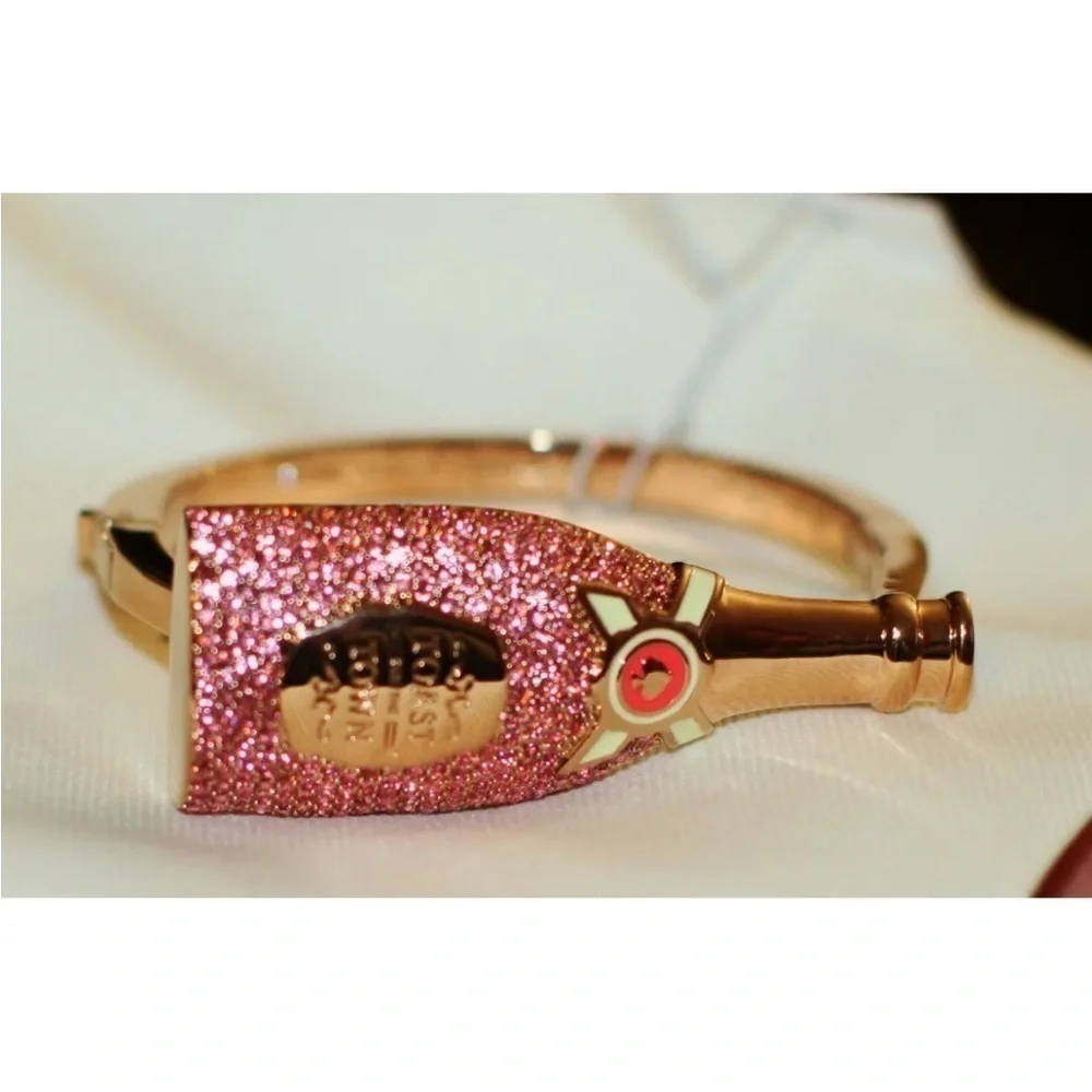Kate Spade Champagne Toast Bottle Gold Pink Crystal Bracelet - Picture 14 of 16